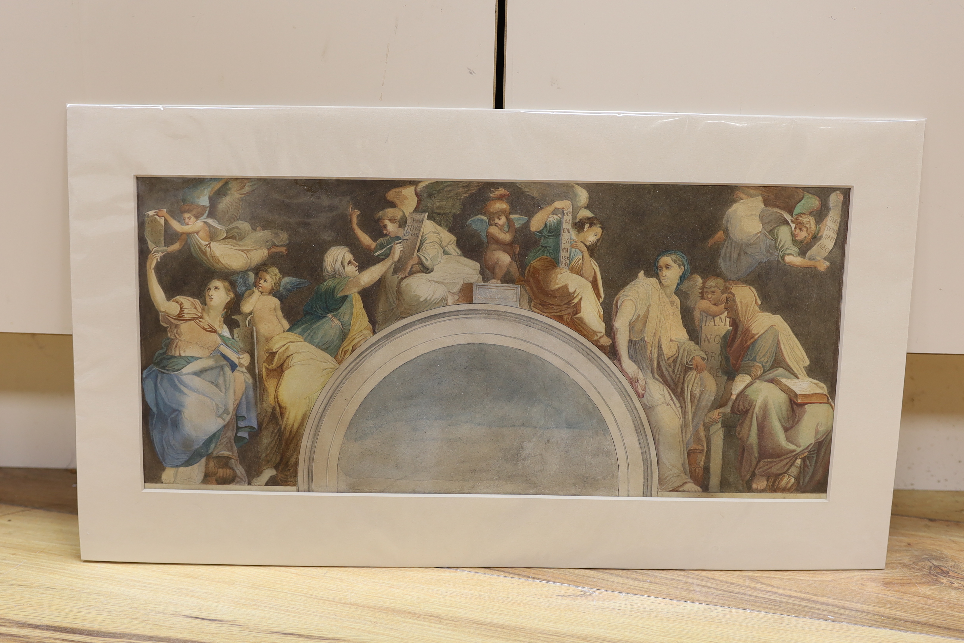 19th century English School, watercolour, Design for an architectural mural, 20.5 x 46cm, unframed